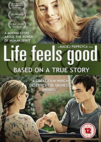 DVD cover for "Life Feels Good" featuring two people connecting.