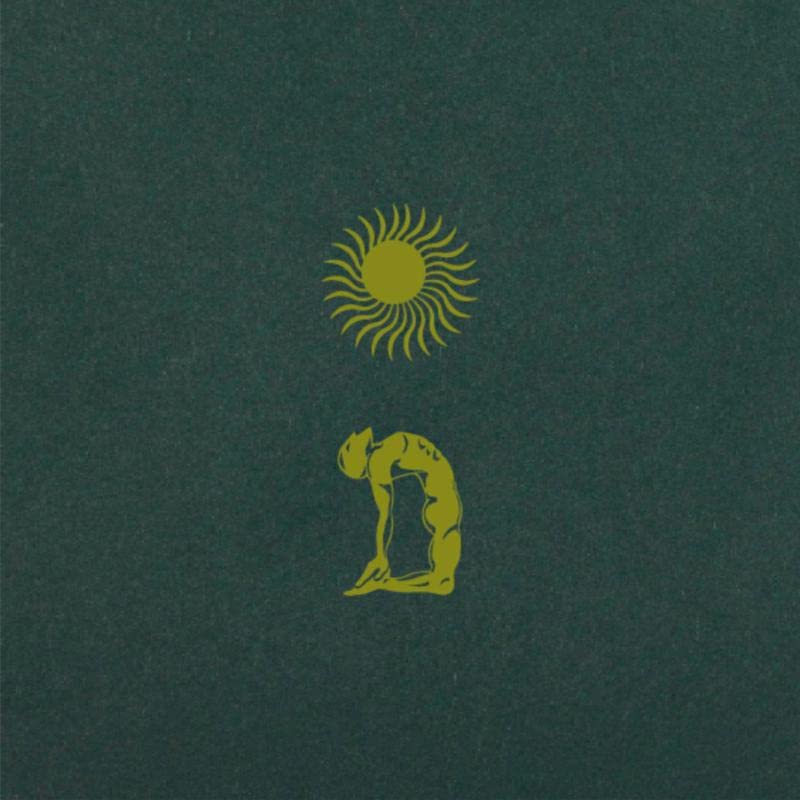 Dark green vinyl record cover with a sun and abstract figure.