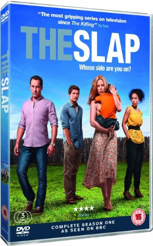 DVD case for "The Slap" with four people on a grassy field.