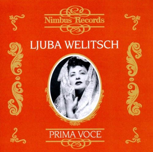 Red CD cover with gold designs, featuring a black-and-white portrait of Ljuba Welitsch.
