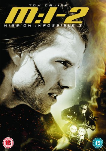 Mission: Impossible 2 DVD cover featuring Tom Cruise, motorcycle, and flames.