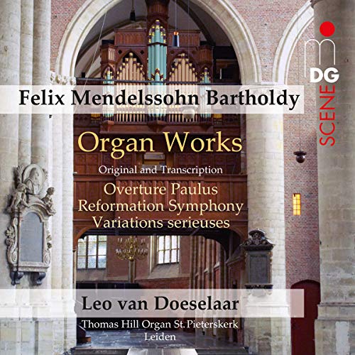 CD cover: organ pipes in a church, text “Mendelssohn - Organ Works”.