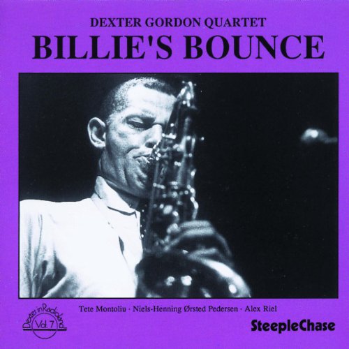 Purple album cover with black-and-white photo of man playing saxophone.
