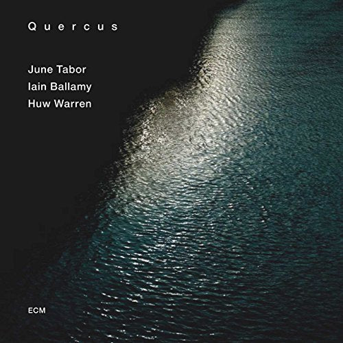 "Album cover with dark water and light reflection, featuring artist names and title 'Quercus'."