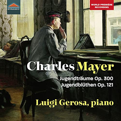 CD cover featuring a boy at a piano, artwork by Charles Mayer.