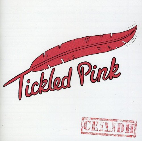 "Album cover with red feather and 'Tickled Pink' text, 'Ceilidh' stamp on white background."