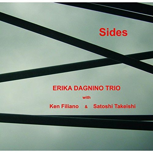 "Album cover for 'Sides' by Erika Dagnino Trio, featuring crisscrossing black lines on a grey background."