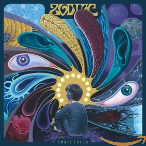 CD cover: surreal artwork with a person listening to headphones.