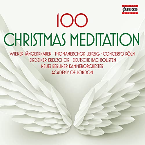 CD cover for "100 Christmas Meditation" featuring white wings and text.