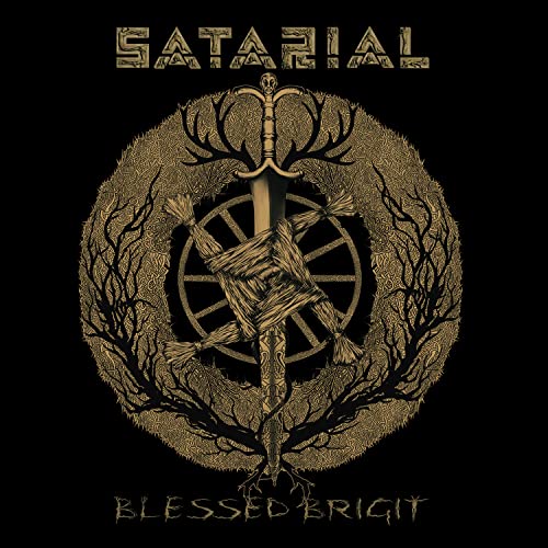 Satarial album cover: sword, Celtic knot, antlers, and band name/title.