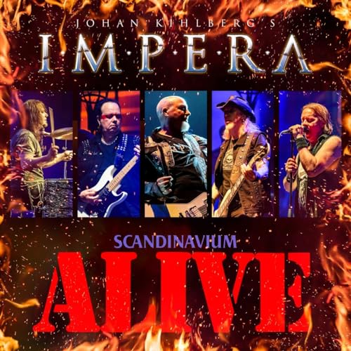 CD cover for Johan Kihlberg’s Impera - Scandinavium Alive, featuring band portraits.