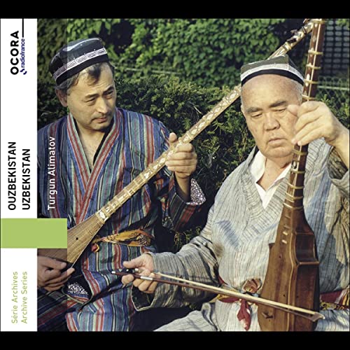 CD cover featuring two Uzbek musicians with traditional stringed instruments.