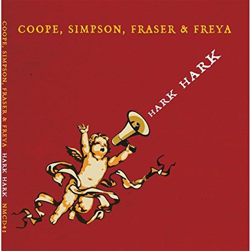 Red album cover with cartoon cherub blowing horn, surrounded by ribbons, on a red background.
