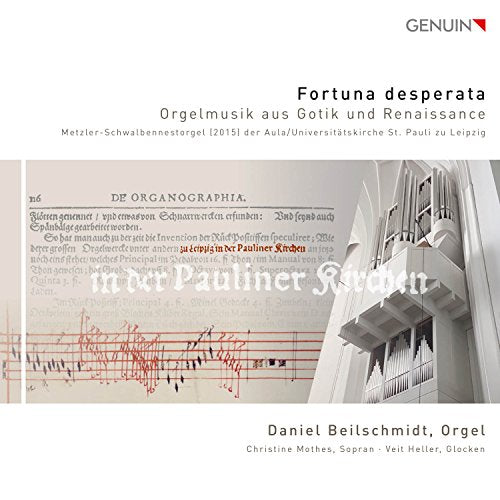 CD cover for "Fortuna Desperata" featuring organ pipes and musical notation.