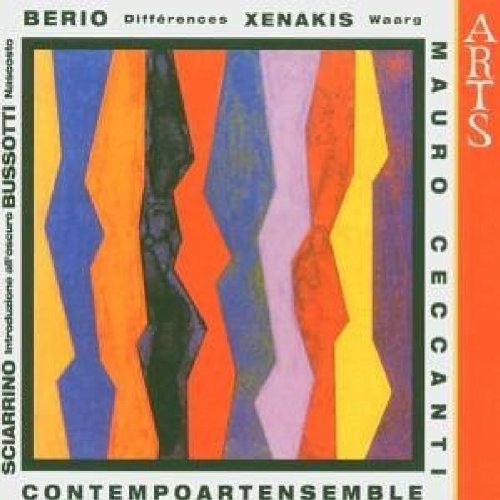 "CD cover with abstract, multi-colored design and black text on white and red background."
