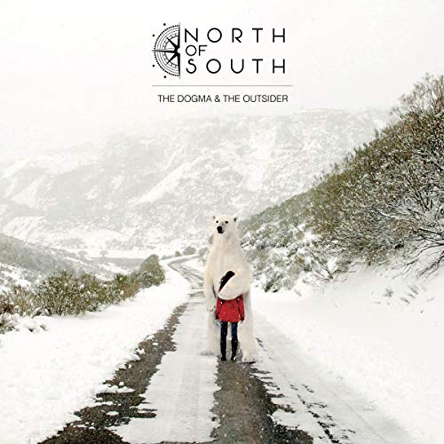 CD cover: person in red stands with a polar bear on a snowy road.