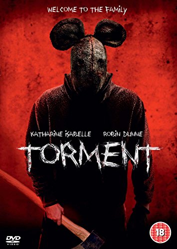 DVD cover for "Torment" featuring a person in a tattered mouse mask holding an axe.