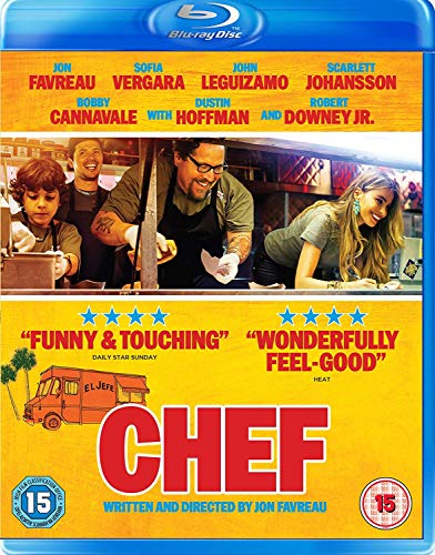 Blu-ray cover for "Chef" featuring Jon Favreau and a food truck scene.
