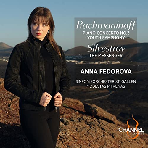 CD cover featuring pianist Anna Fedorova against a mountainous backdrop.