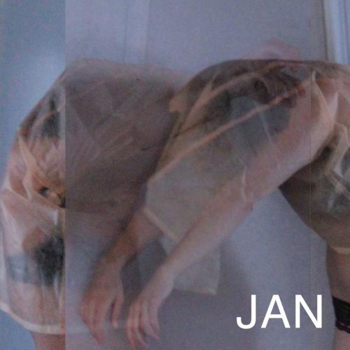 A person in a translucent raincoat bends down, with the text "JAN" at the bottom.