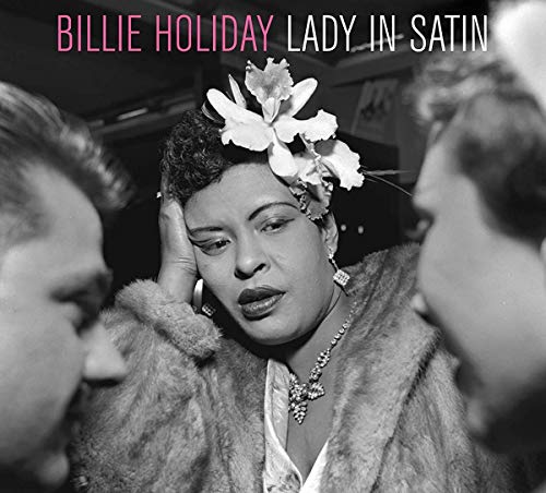 Black and white album cover featuring Billie Holiday with a flower in her hair.