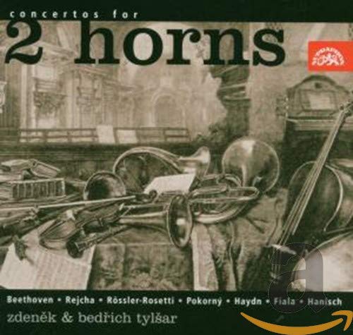 CD cover with illustration of French horns, sheet music, and architectural details.