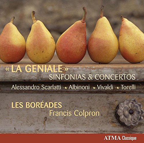 "CD cover featuring five pears on a wooden surface with text overlays."
