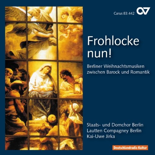 "CD cover with nativity scene collage on blue background, white and orange text."