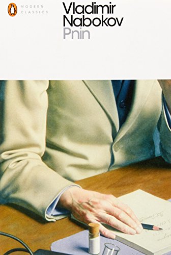 "Book cover of 'Pnin' by Vladimir Nabokov, showing a man writing at a desk."