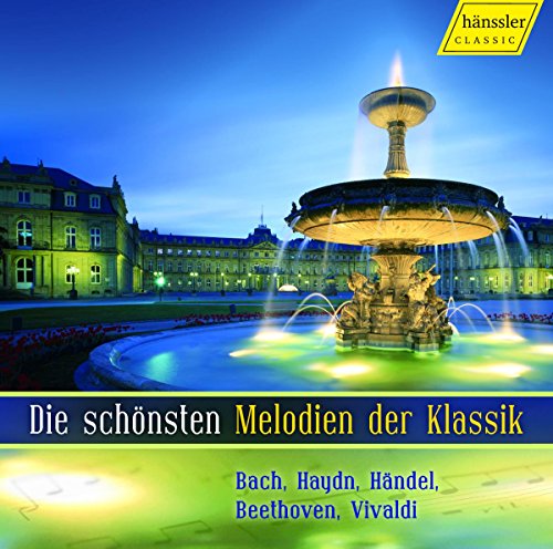 CD cover featuring a fountain and palace at dusk, classical music composers listed.