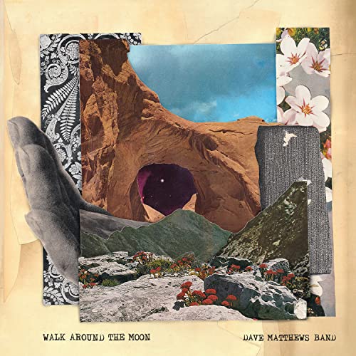 Collage album cover featuring rock formations, flowers, and abstract patterns on textured paper.