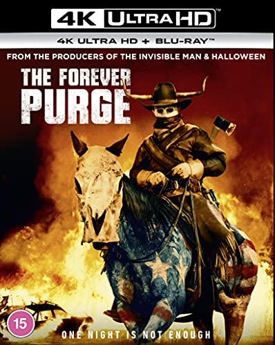 “The Forever Purge” Blu-ray cover featuring a masked figure on horseback.