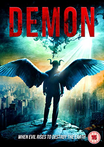 "Demon DVD cover featuring a horned, winged figure looming over a cityscape."