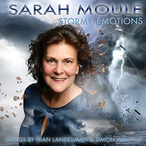 Album cover featuring a smiling woman amidst a stormy background with dark clouds and lightning.
