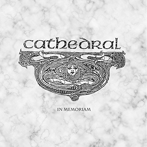 Black and white album cover for Cathedral’s “In Memoriam” with ornate design.