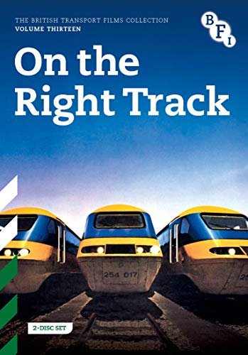 DVD cover for "On The Right Track" featuring three yellow and blue trains.