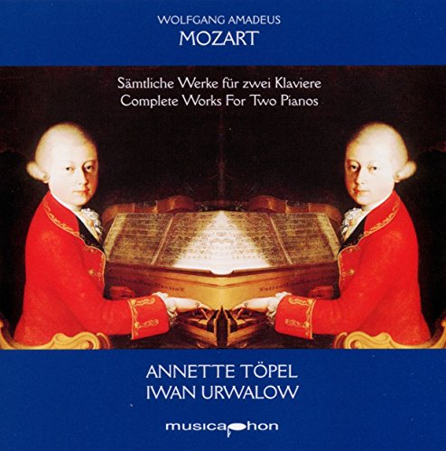 CD cover: Young Mozart at two pianos with sheet music.
