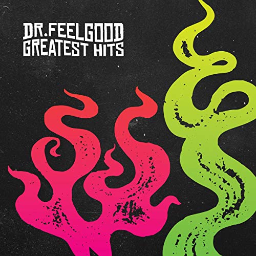 "CD cover art with 'Dr. Feelgood Greatest Hits' and snakes on a black background."