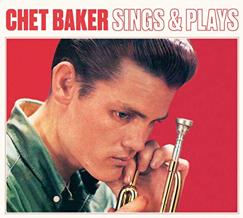 Chet Baker album cover with a man holding a trumpet against a red background.