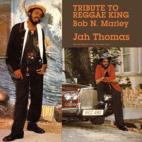 Album cover featuring Jah Thomas and a portrait of Bob Marley, with a car.