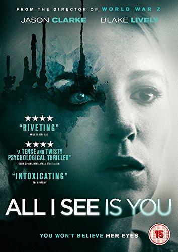 The image shows a DVD cover for "All I See Is You" with a woman's face. Alt text: A close-up of a woman's face with a dark, abstract image overlaid.