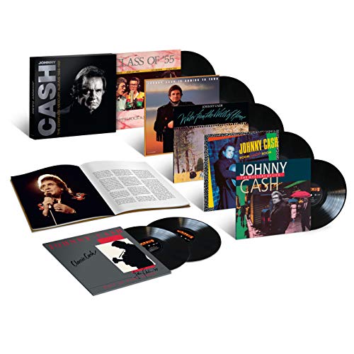 Johnny Cash album cover with a black-and-white portrait against a black background.