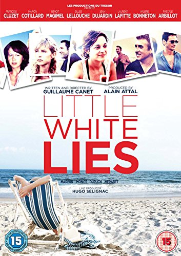 DVD cover for “Little White Lies” featuring a beach scene and cast portraits.