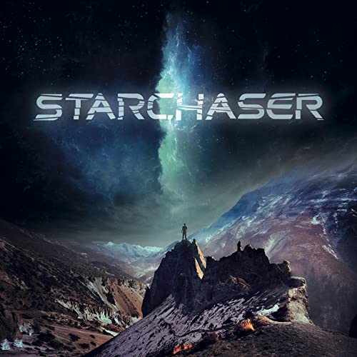 CD cover: lone figure on a rocky peak under a nebula.