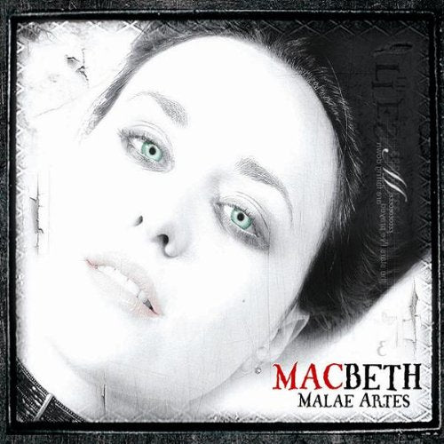 Black and white CD cover featuring a woman’s face and the title "Macbeth.