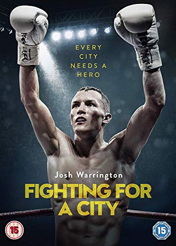 DVD cover featuring a boxer with raised arms and white boxing gloves, title "Fighting for a City".