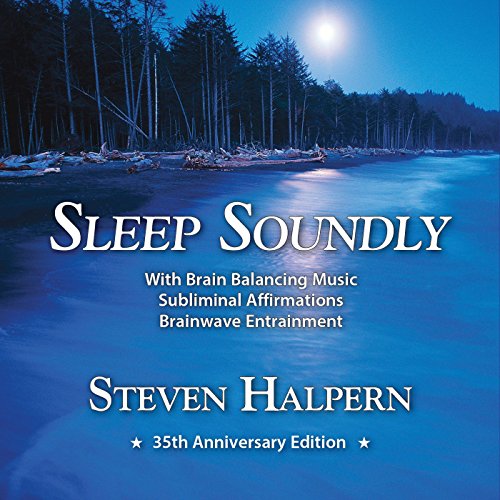 CD cover for "Sleep Soundly" by Steven Halpern, featuring a moonlit seascape.