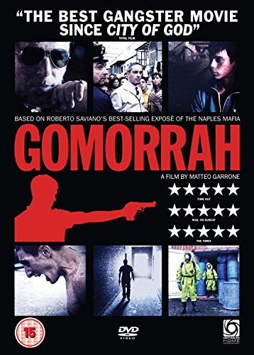 Gomorrah DVD cover featuring a collage of gritty, dark images and red text.
