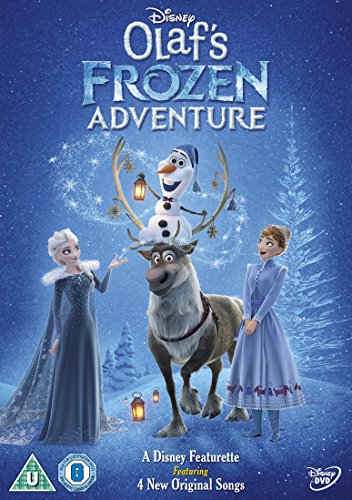 "Olafs Frozen Adventure" DVD case featuring Olaf, Elsa, and Anna on a snowy background.
