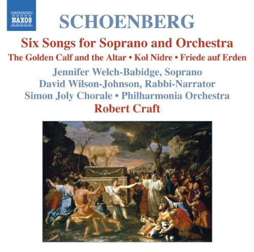 "CD cover with 'SCHOENBERG' title, red and blue text, and a classical painting below."